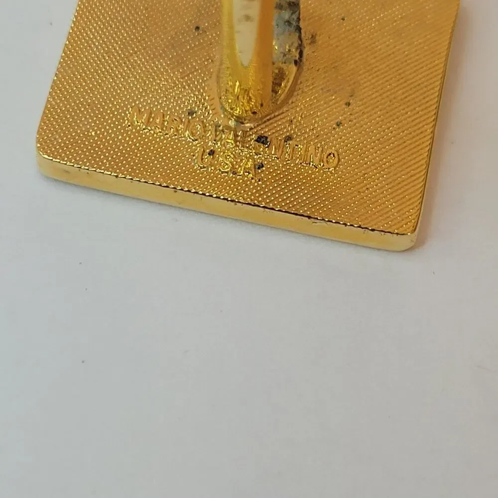 Mario Valentino MV Gold Red Black Tone Rectangle Logo Cufflinks Designer Vintage